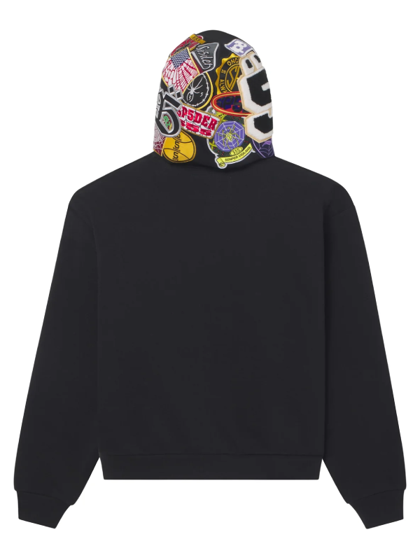 Sp5der Patchwork Hoodie king spider multicolor patch zip up hoodie