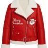 Merry Christmas Red Shearling Leather Jacket