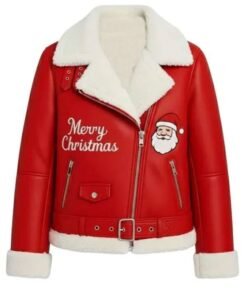 Merry Christmas Red Shearling Leather Jacket
