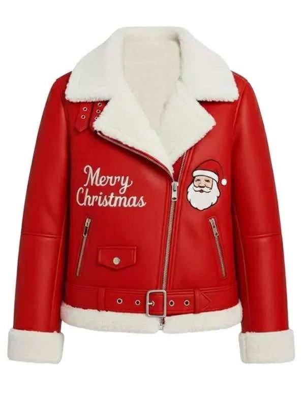 Merry Christmas Red Shearling Leather Jacket Merry Christmas Red Shearling Leather Jacket