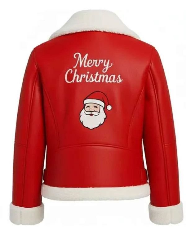Merry Christmas Red Shearling Leather Jacket Merry Christmas Red Shearling Santa Jacket