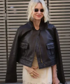 Womens Brown Leather Bomber Jacket Naomi Watts’ PFW 2026 Bomber Jacket
