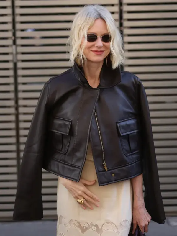 Womens Brown Leather Bomber Jacket Naomi Watts’ PFW 2026 Bomber Jacket