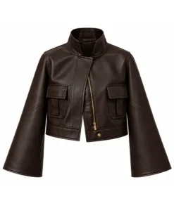 Womens Brown Leather Bomber Jacket Naomi Watts’ PFW 2026 Leather Jacket