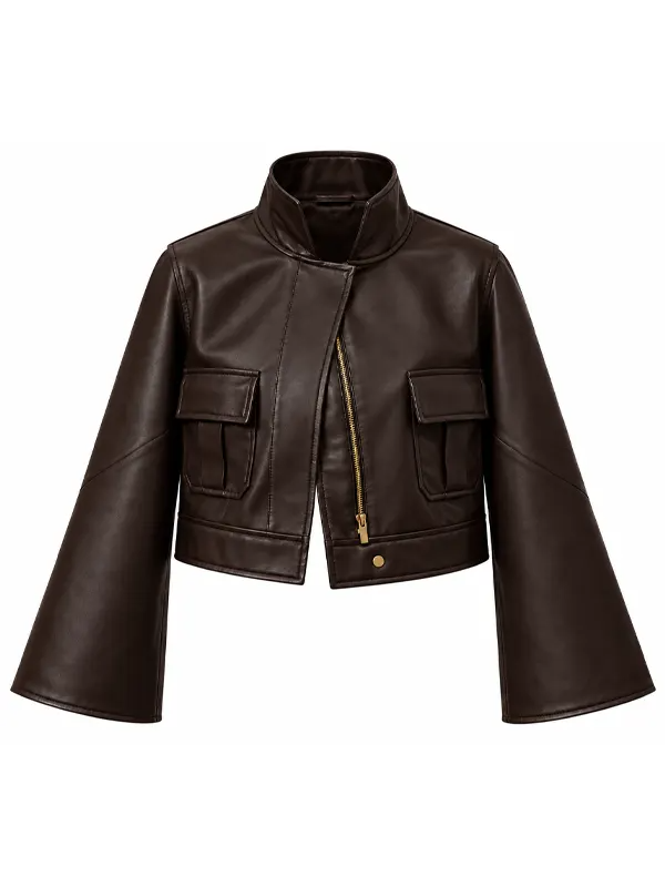 Womens Brown Leather Bomber Jacket Naomi Watts’ PFW 2026 Leather Jacket