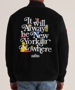 new york or nowhere sesame street embroidered quote bomber jacket