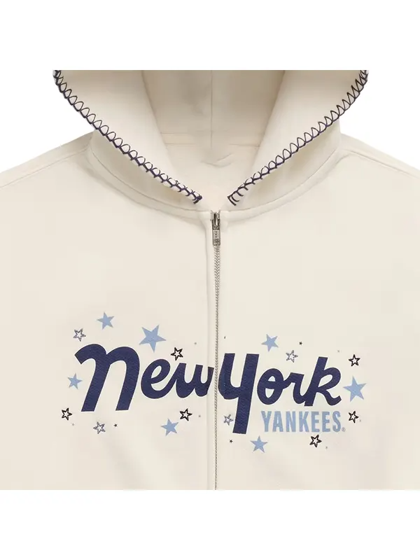 New York Yankees Star Fleece Full-Zip Hoodie New York Yankees Star Fleece Cream Hoodie