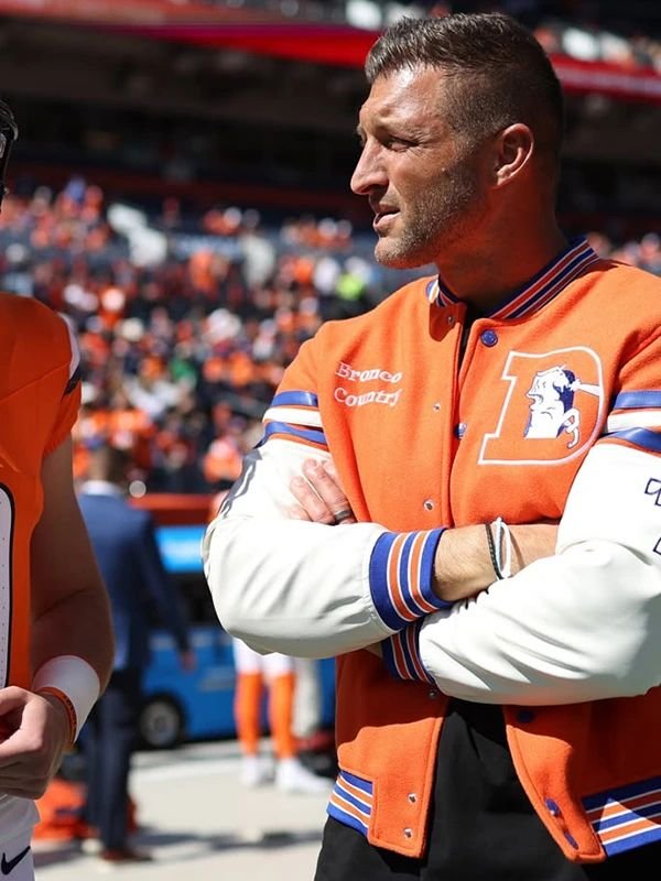 Tim Tebow 2026 Denver Broncos Varsity Jacket Orange Tim Tebow 2026 Denver Broncos Wool Varsity Jacket