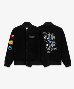 Sesame Street Elmo Big Bird Cookie Monster Varsity Jacket