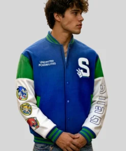 Sonic the Hedgehog 35th Anniversary Varsity Jacket Sonic Blue Varsity Jacket