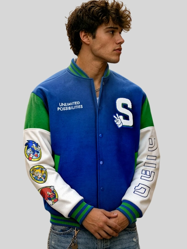 Sonic the Hedgehog 35th Anniversary Varsity Jacket Sonic Blue Varsity Jacket