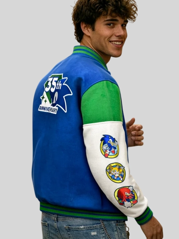 Sonic the Hedgehog 35th Anniversary Varsity Jacket Sonic-Varsity-Jacket-Blue