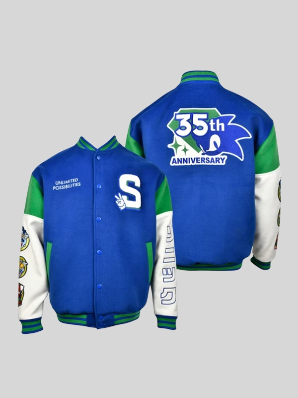 Sonic the Hedgehog 35th Anniversary Varsity Jacket Sonic wool Varsity Jacket 35th Anniversary