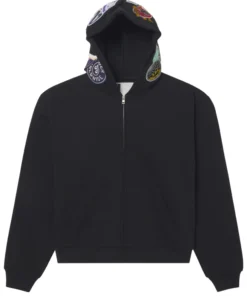 Sp5der Patchwork Hoodie spider black full zip patch hoodie