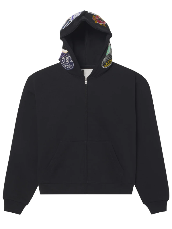 Sp5der Patchwork Hoodie spider black full zip patch hoodie