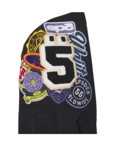 Sp5der Patchwork Hoodie spider embroidered patchwork hooded sweatshirt