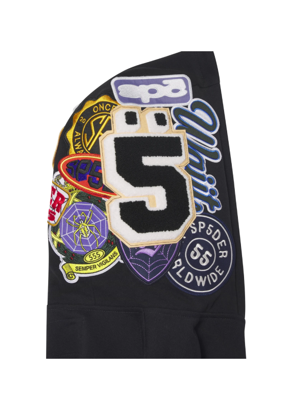 Sp5der Patchwork Hoodie spider embroidered patchwork hooded sweatshirt