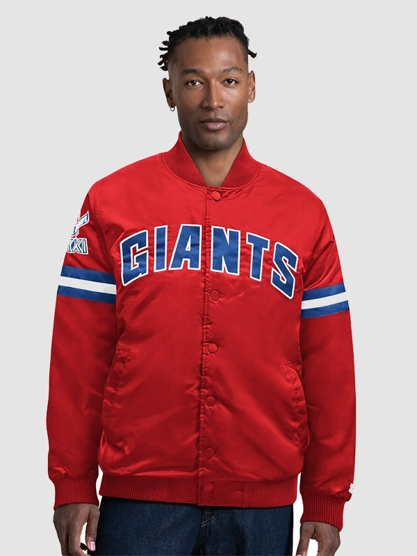 Giants x Starter Super Bowl XXI Satin Varsity Jacket Starter x Giants Super Bowl XXI Full Snap Varsity Jacket