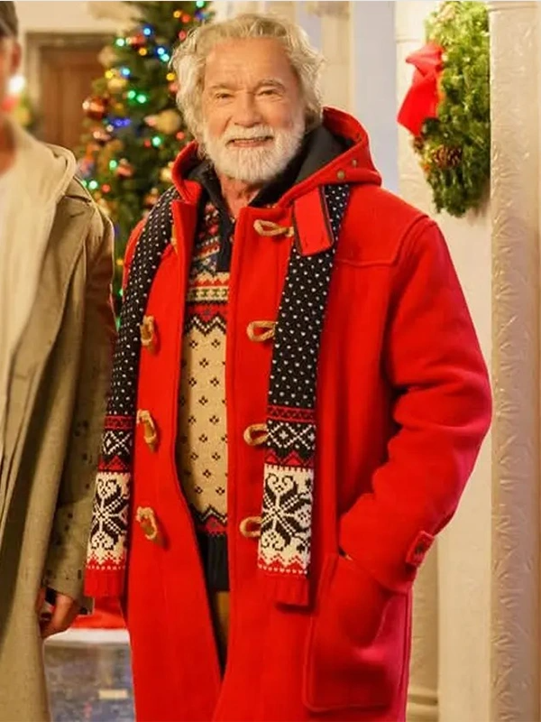 The Man with the Bag Arnold Schwarzenegger Santa Coat The Man with the Bag Arnold Schwarzenegger Santa Coat Red