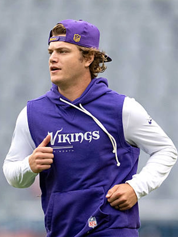 J.J. McCarthy 2026 Vikings Sideline Sleeveless Hoodie Vikings 2026 J.J. McCarthy Purple Sleeveless Hoodie