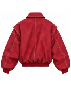 Women Oversized Bomber Jacket Women's Vista Leather Stitch Bomber Jacket Red