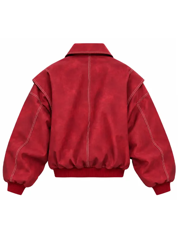 Women Oversized Bomber Jacket Women's Vista Leather Stitch Bomber Jacket Red