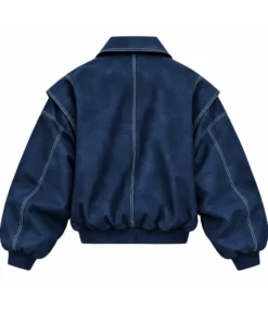 Women Oversized Bomber Jacket Women's Vista Leather Stitch Zip Up Jacket Blue