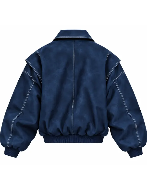 Women Oversized Bomber Jacket Women's Vista Leather Stitch Zip Up Jacket Blue