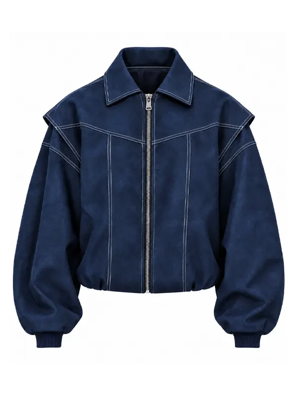 Women Oversized Bomber Jacket Women's Vista Leather Stitch Zip Up Jacket