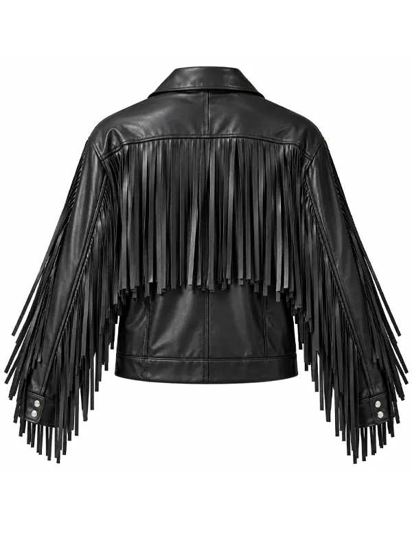 Women’s Leather Fringe Biker Jacket Women’s Black Leather Fringe Biker Jacket