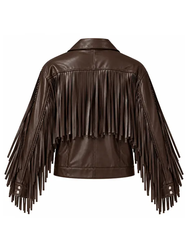 Women’s Leather Fringe Biker Jacket Women’s Leather Fringe Biker Jacket Brown